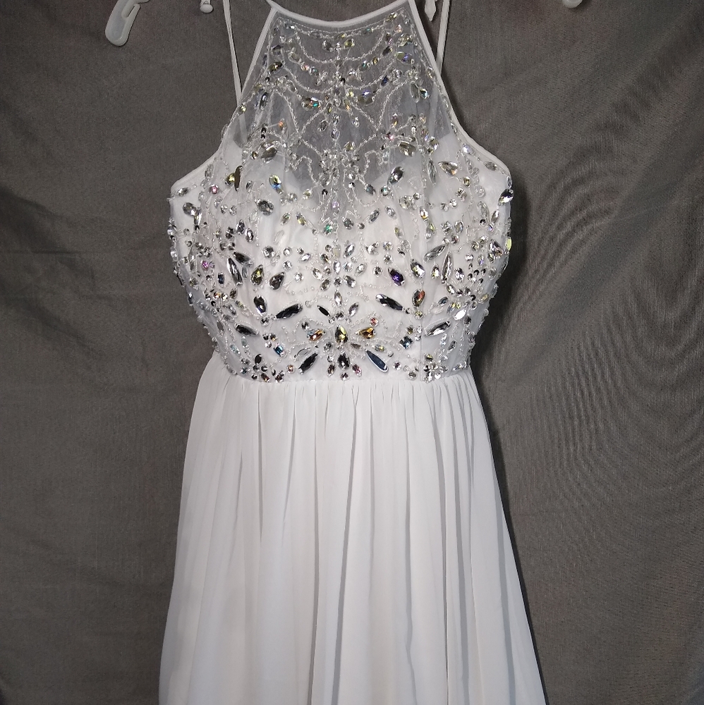 B. Smart White Formal Rhinestone Dress